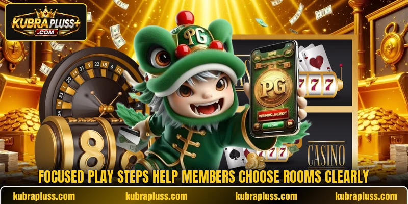 Focused play steps help members choose rooms clearly